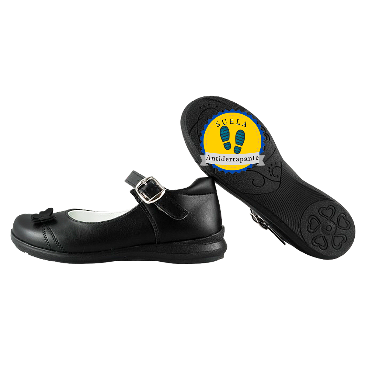 Zapato Niña Escolar Arco Soporte Cómodo Flats Negro 21-404-n