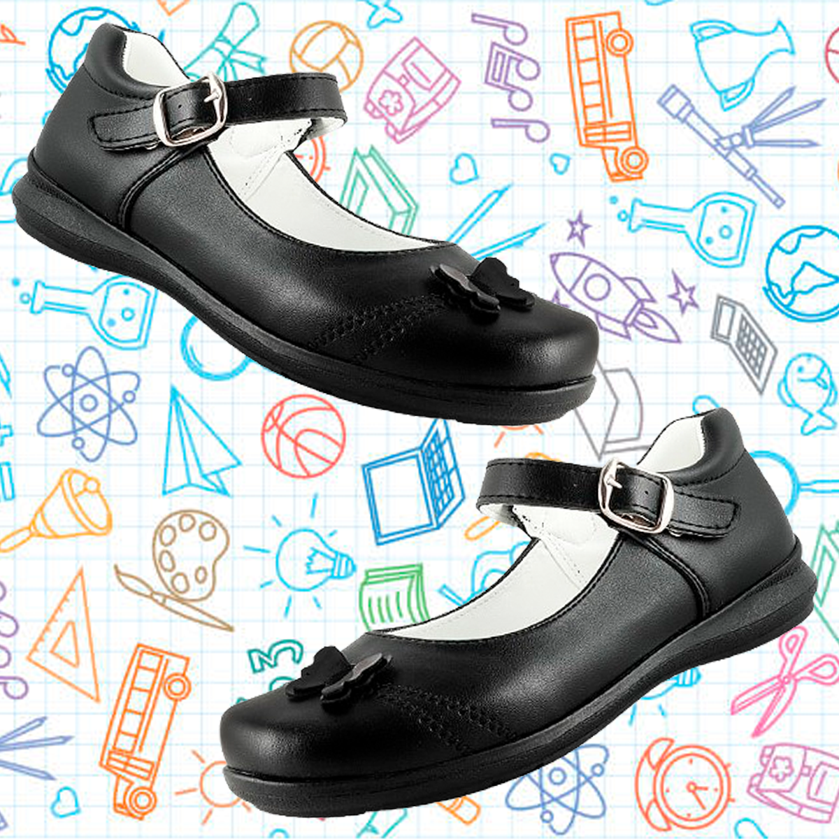 Zapato Niña Escolar Arco Soporte Cómodo Flats Negro 21-404-n