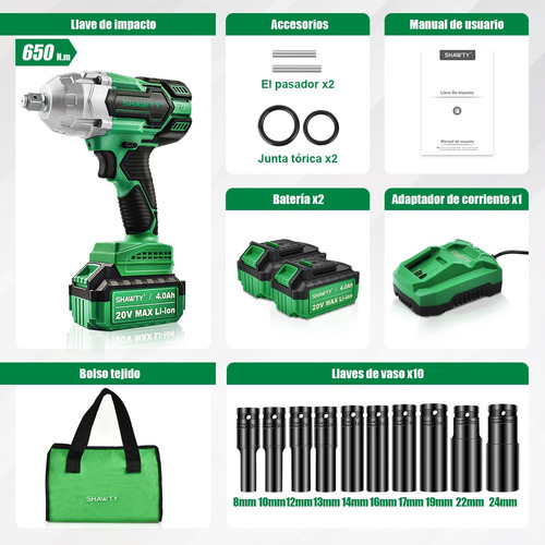 650n.m Llave De Impacto 1/2 Inalámbrica Shawty C/2batería