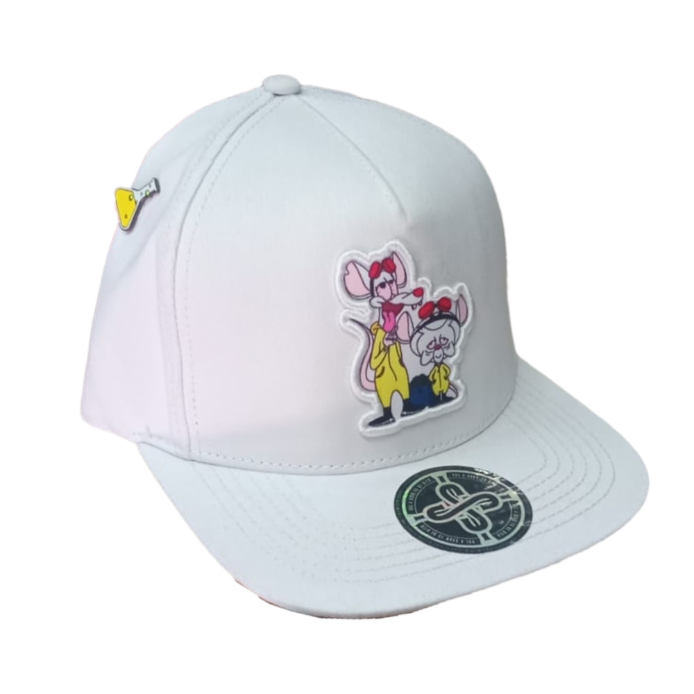 Gorra Snapback Mr. Kash Pinky & Cerebro blanca MKPCB03