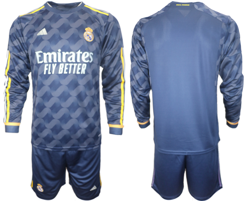 Increible! Jersey Real Madrid 2023/2024 Azul Marino Visitante Manga Larga Talla M