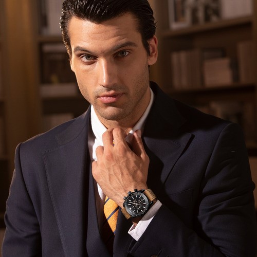 Reloj De Cuero Casual Para Hombre Con Cronógrafo NEGRO/MARRON CLARO