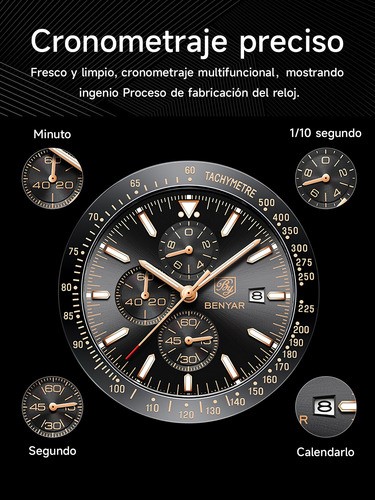 Reloj De Cuero Casual Para Hombre Con Cronógrafo NEGRO/MARRON CLARO