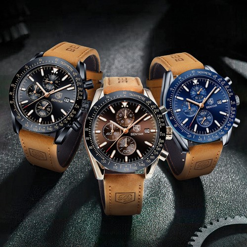 Reloj De Cuero Casual Para Hombre Con Cronógrafo NEGRO/MARRON CLARO