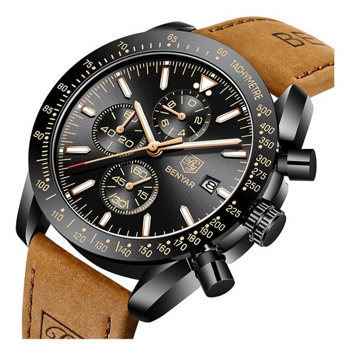 Reloj De Cuero Casual Para Hombre Con Cronógrafo NEGRO/MARRON CLARO
