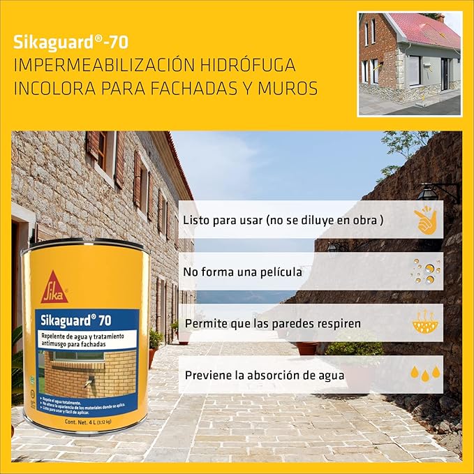 Sikaguard 70 Impermeabilización hidrófuga incolora para fachadas y muros.