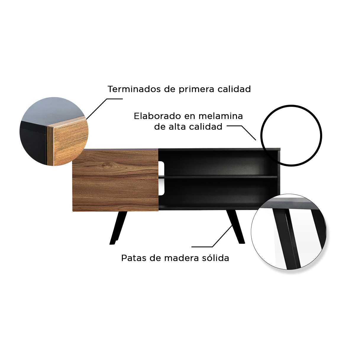 Centro de Entretenimiento Madrid, Hogare para TV de hasta 55 pulgadas Color Negro Blanco