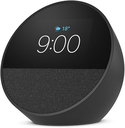 Amazon Echo Spot (modelo de 2024), despertador inteligente con sonido vibrante y Alexa, Negro