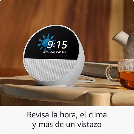 Echo Spot (modelo de 2024) despertador inteligente con sonido vibrante y Alexa Blanco