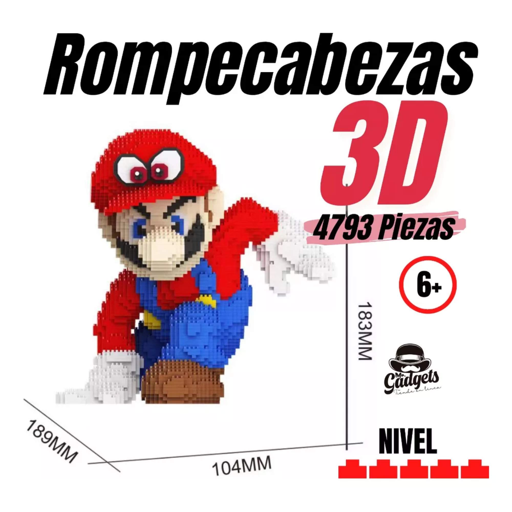 Super Mario Odyssey Gorra Cappy Bloques Armables 3d 18cm
