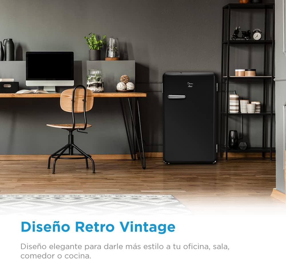 Midea Frigobar Retro Look de 4 Pies Cúbicos (106 L) en Color Negro - Always Cool