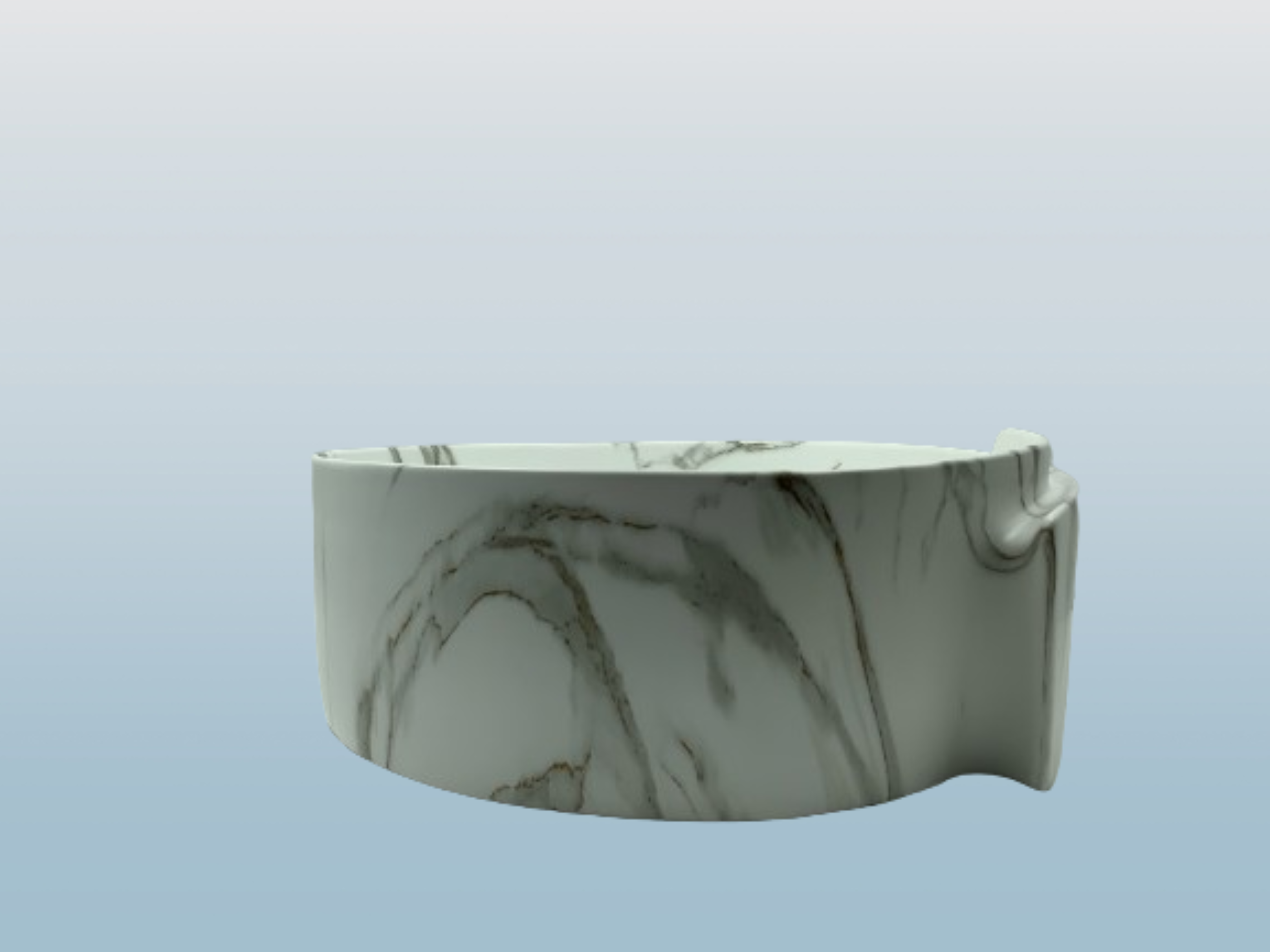 Lavabo Cerámico para Baño PAL, forma circular en color blanco marmoleado. De sobreponer, con diseño europeo ideal para todo tipo de baño. Medidas 43 x 43 x 17 cms