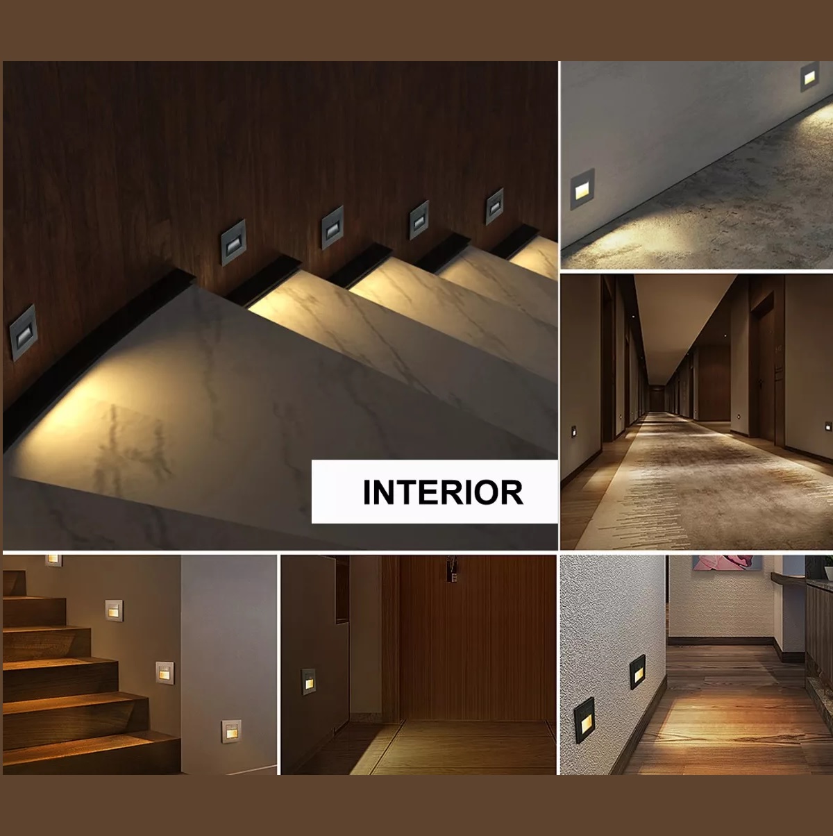 Set Lampara Led Escalera Pared  Foco 3w Ip65 Negro 3500K 4 Piezas
