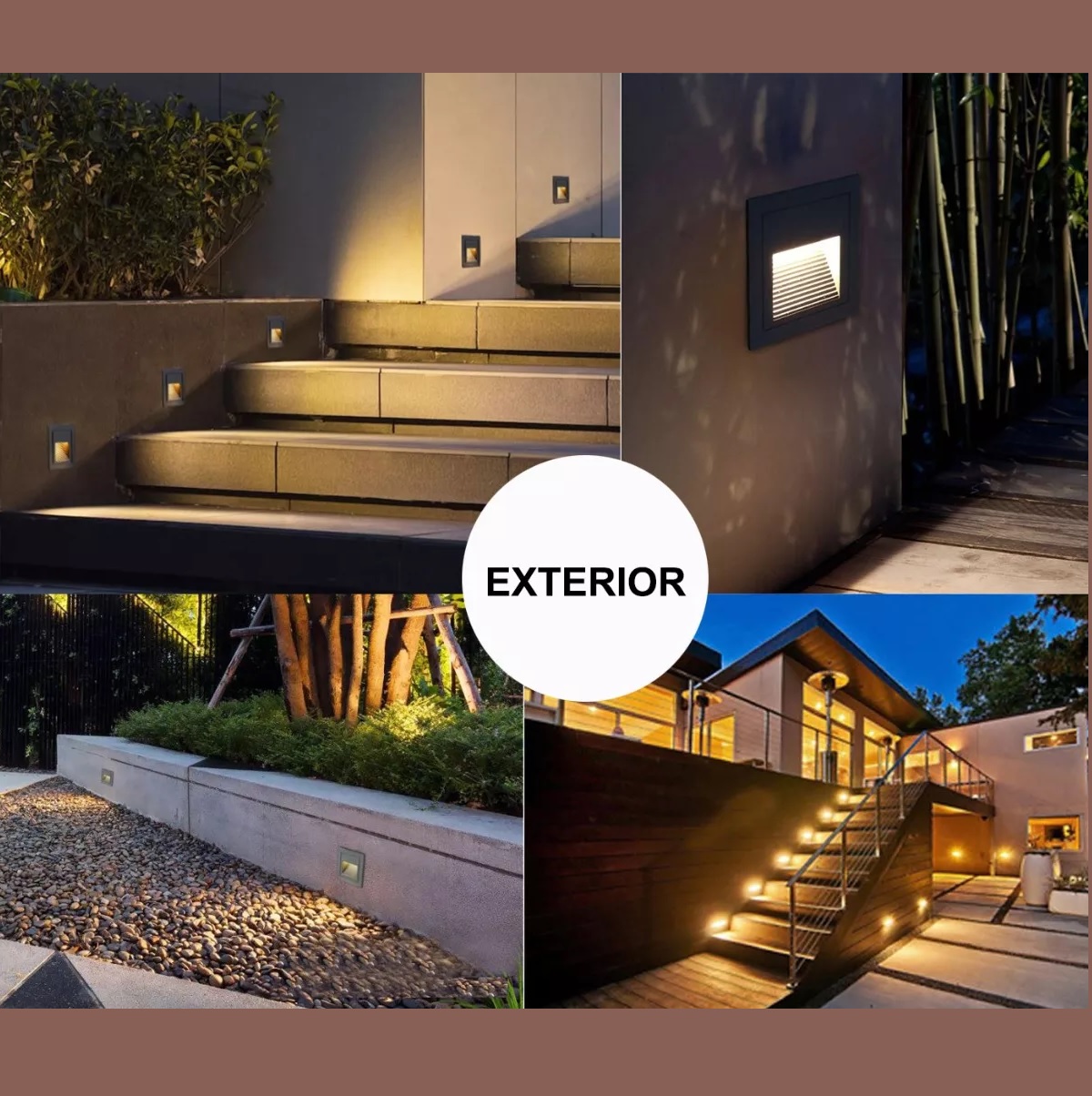 Set Lampara Led Escalera Pared  Foco 3w Ip65 Negro 3500K 4 Piezas