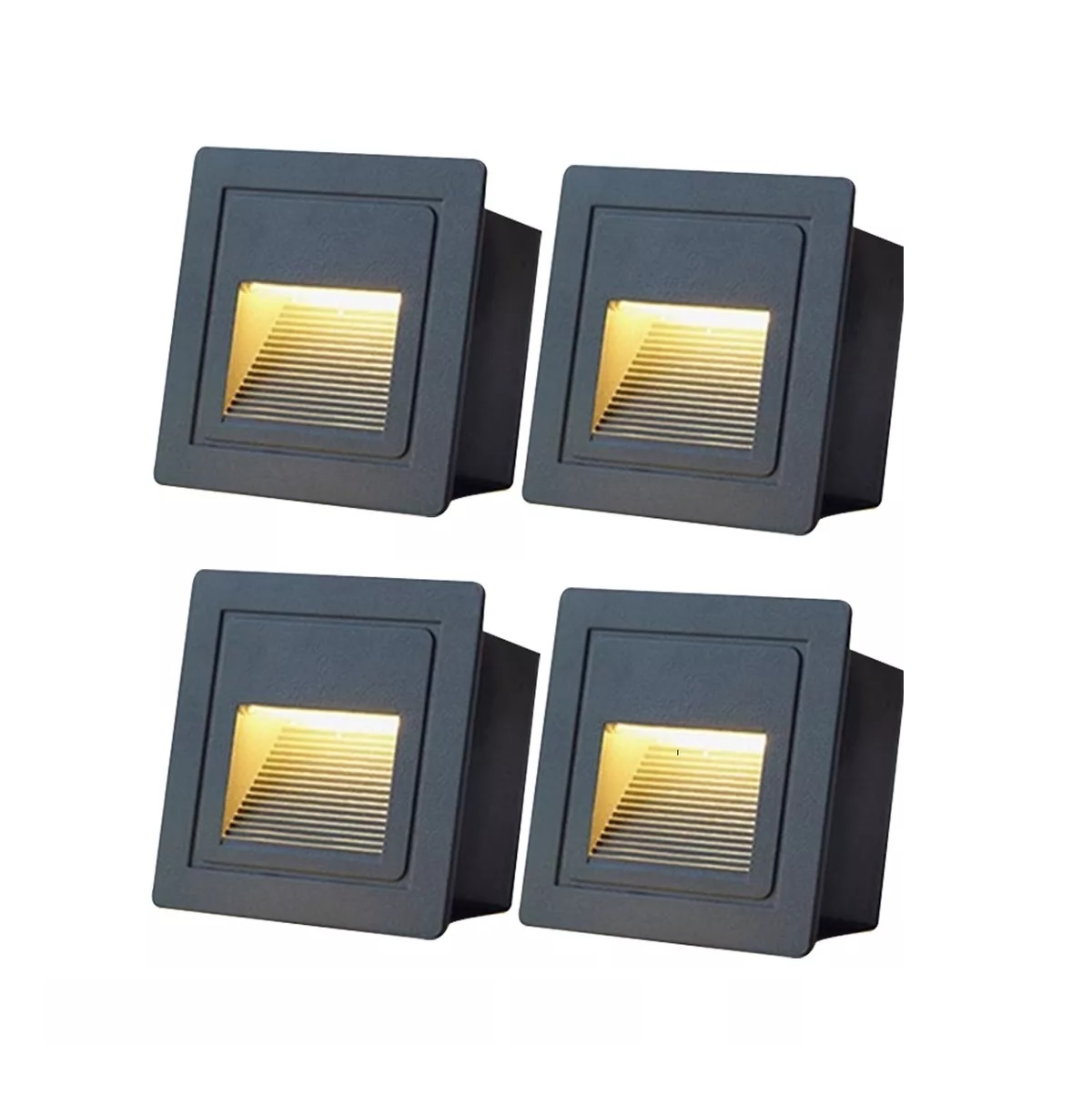 Set Lampara Led Escalera Pared  Foco 3w Ip65 Negro 3500K 4 Piezas