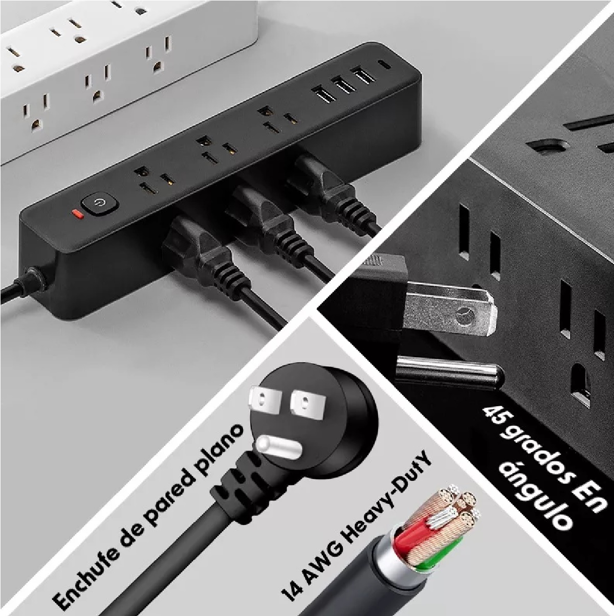 Multicontacto Con 9 Salidas Y 3 Puertos Usb + 1 Tipoc
