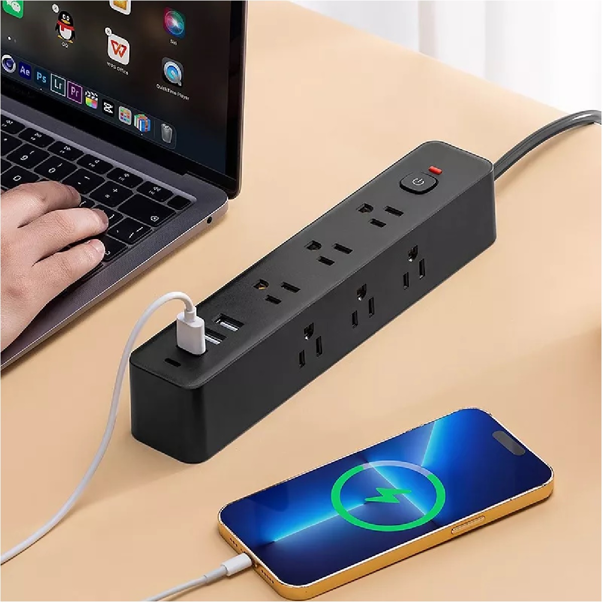 Multicontacto Con 9 Salidas Y 3 Puertos Usb + 1 Tipoc