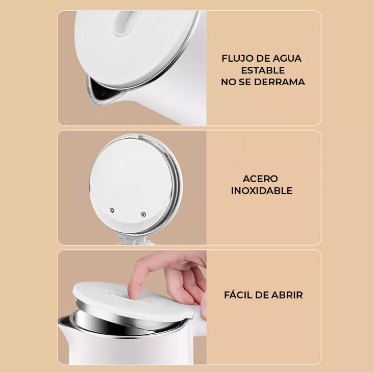 Jarra Hervidor de Agua Tetera Electrica 2.3L Inoxidable / Poliprop. Libre BPA.