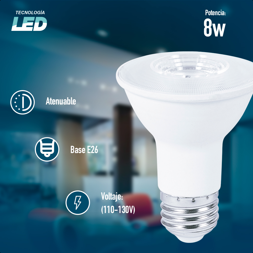 Foco Led Par20 Atenuable 8W Base E26 Long Neck Color De La Luz Blanco Cálido