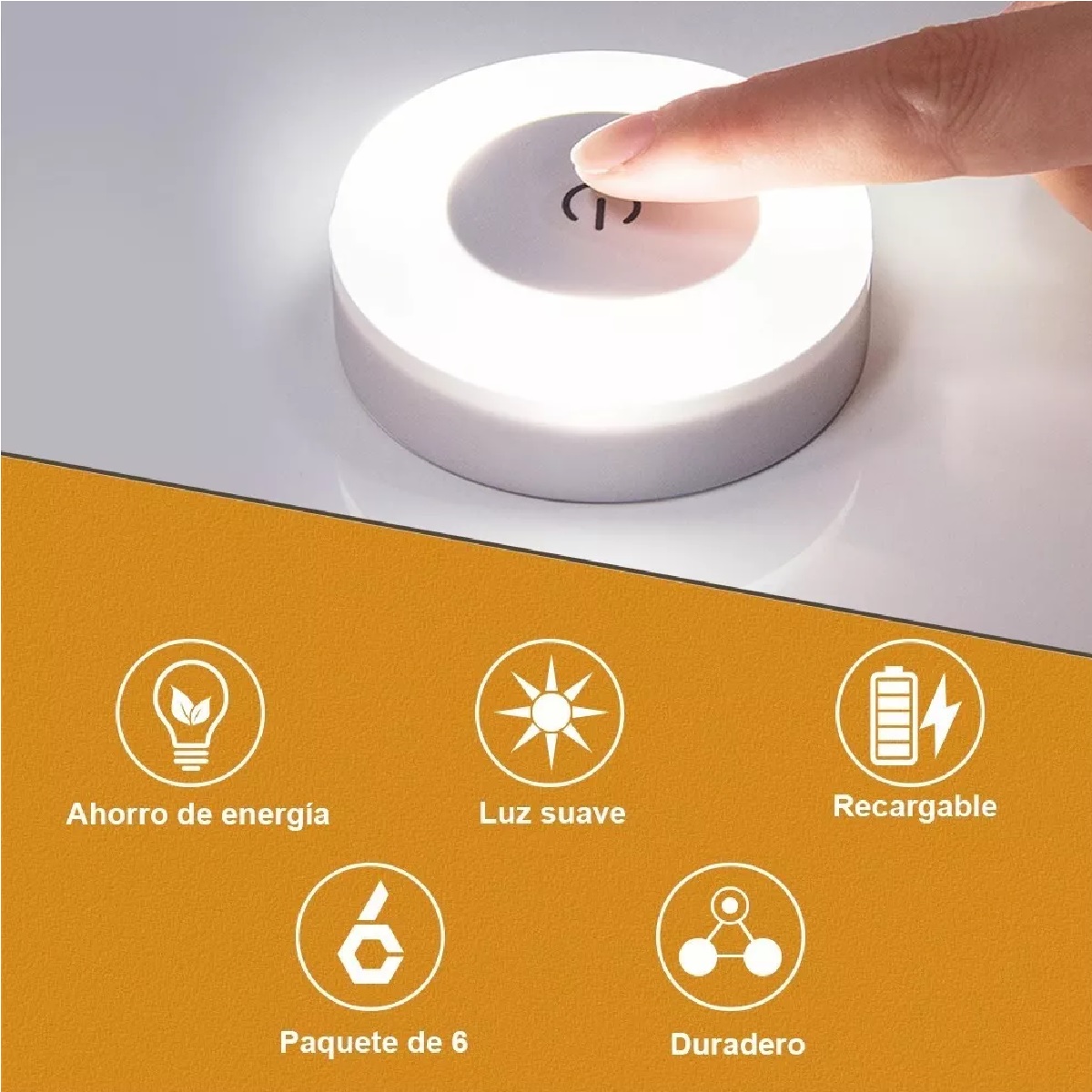 Luz De Led Clóset Lámpara Armario Noche Recargable Usb 6pzs