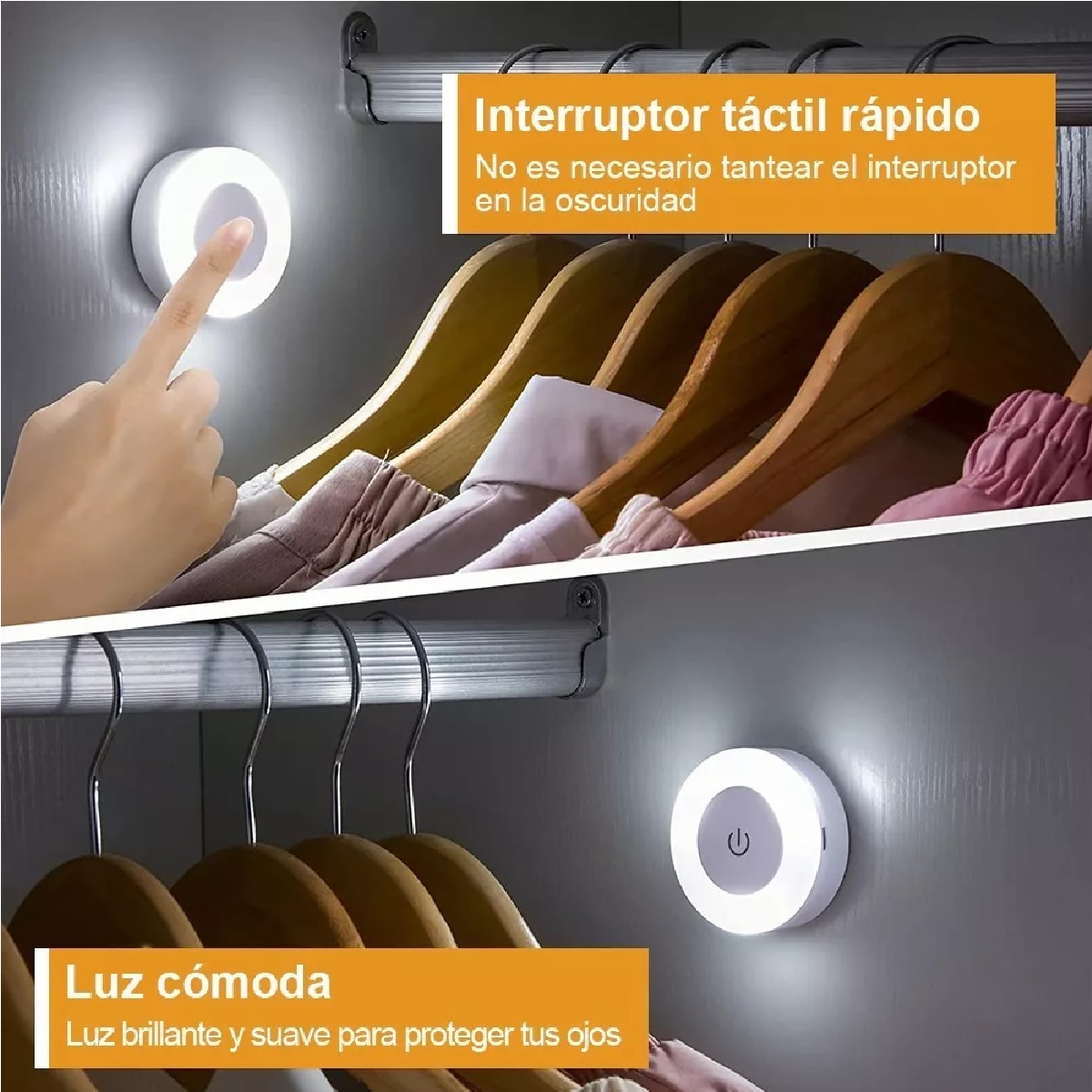 Luz De Led Clóset Lámpara Armario Noche Recargable Usb 6pzs