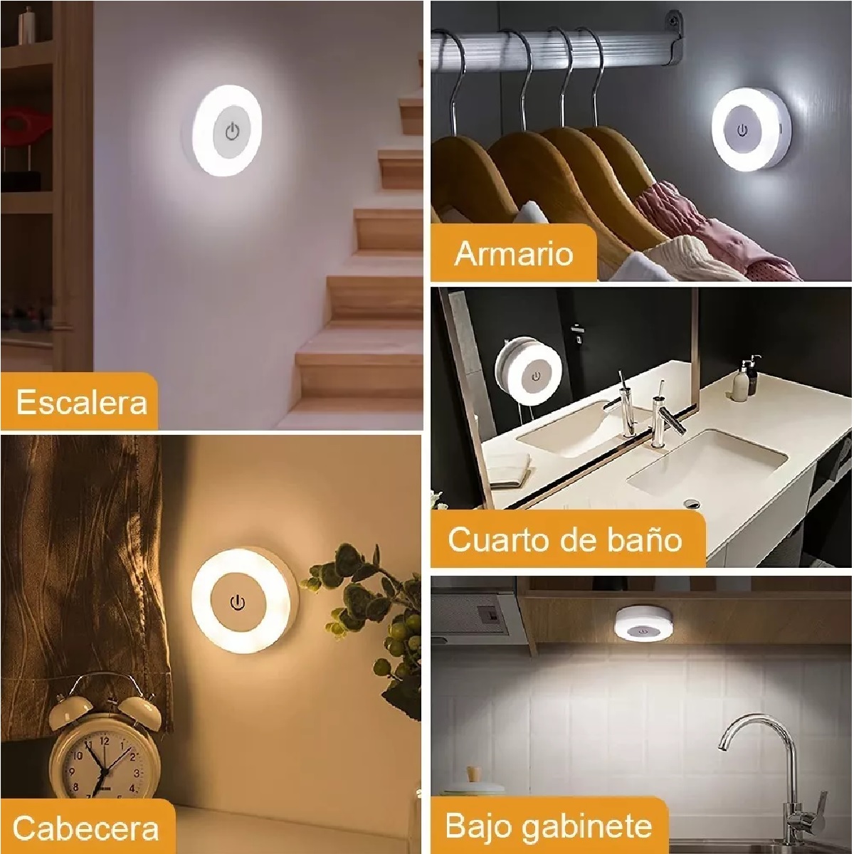 Luz De Led Clóset Lámpara Armario Noche Recargable Usb 6pzs