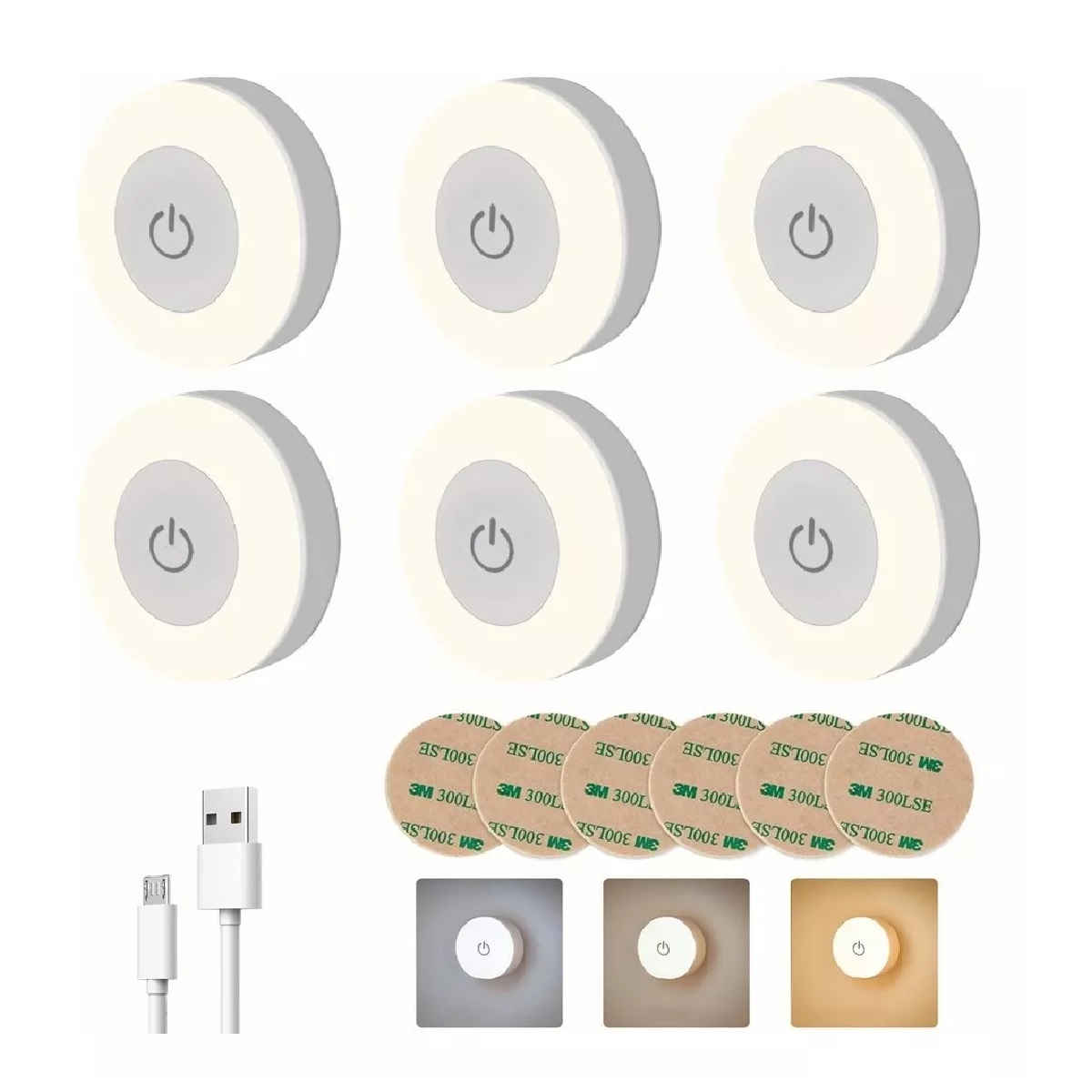 Luz De Led Clóset Lámpara Armario Noche Recargable Usb 6pzs