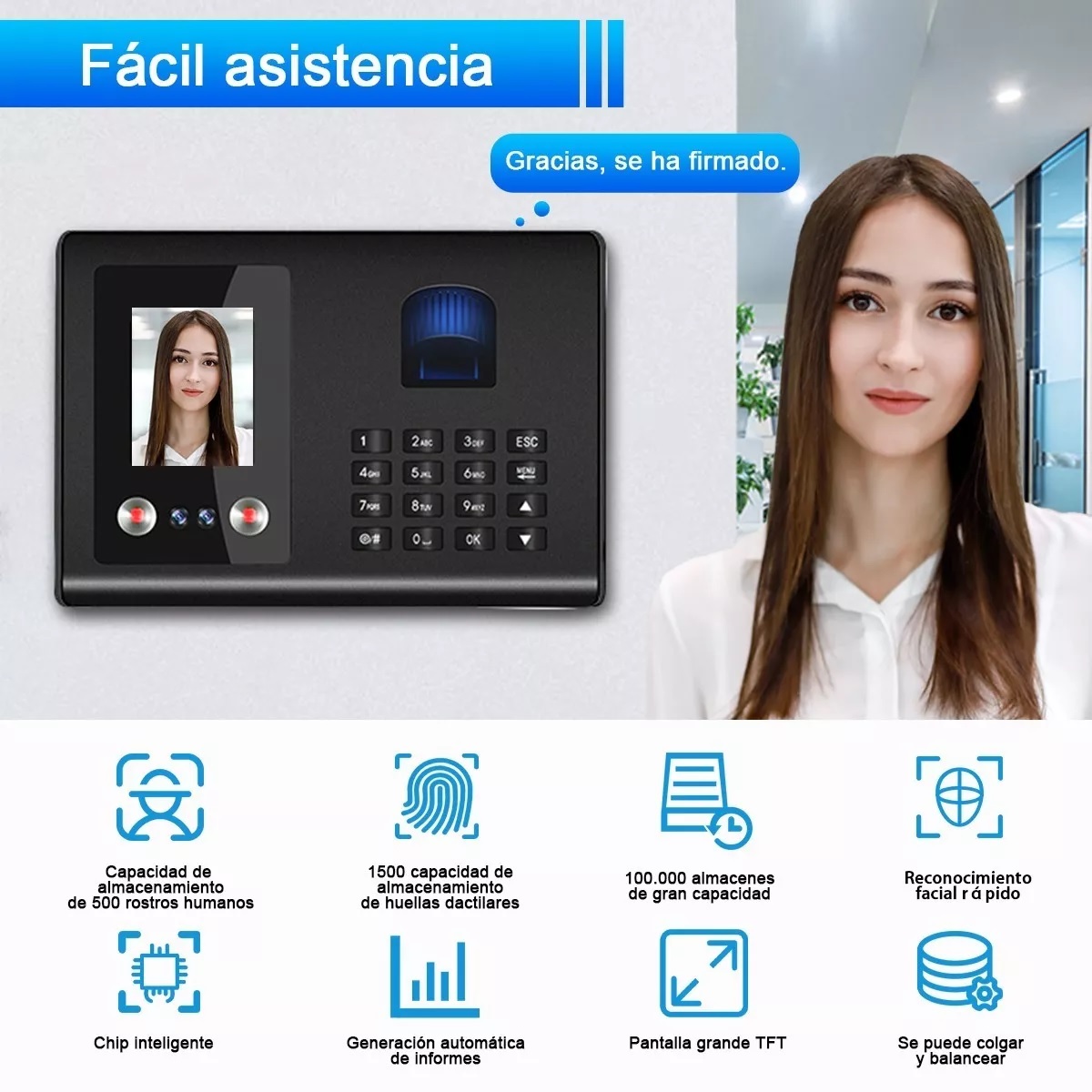 Reloj Checador Biometrico 3 En 1 Con Detección Dactilar Y Facial