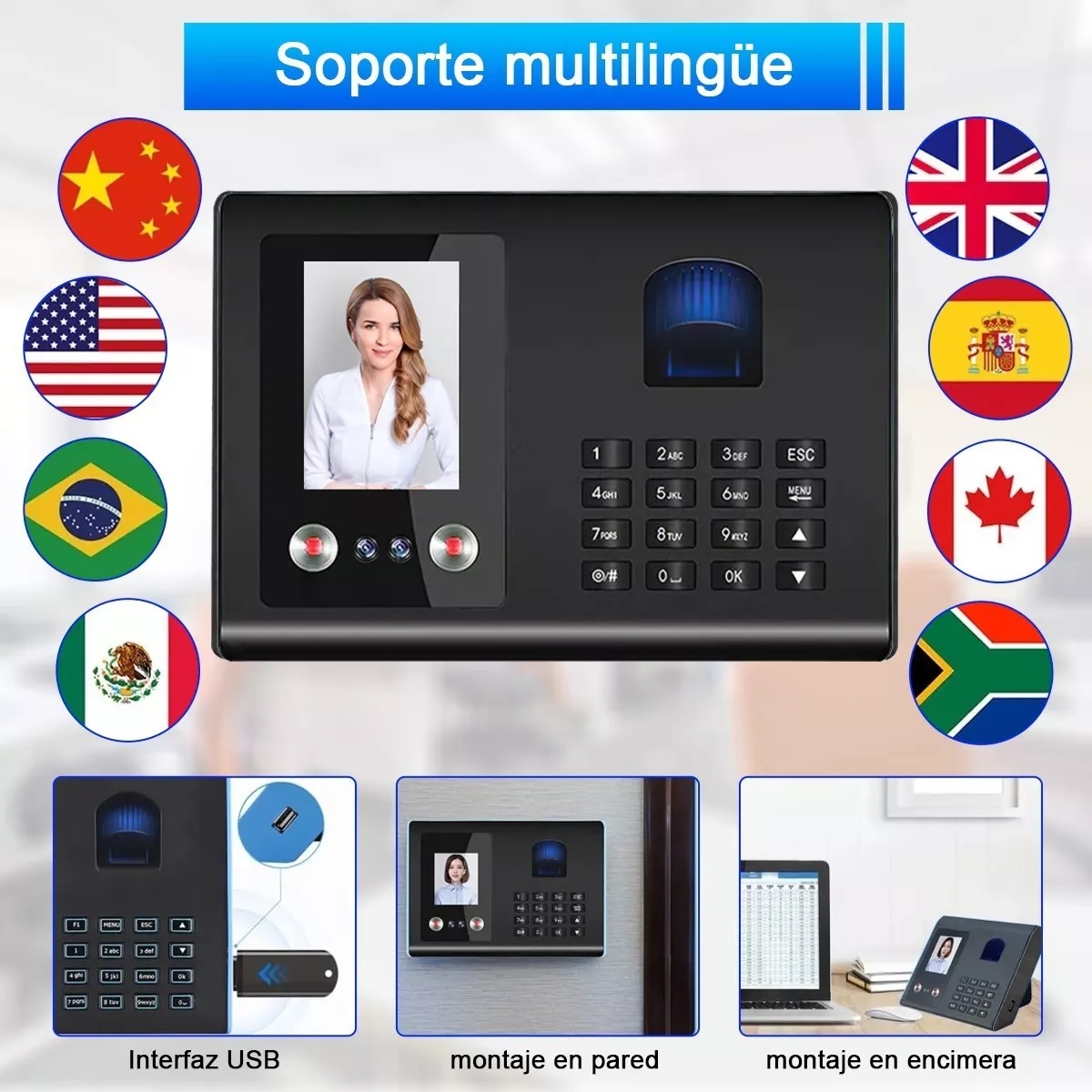 Reloj Checador Biometrico 3 En 1 Con Detección Dactilar Y Facial