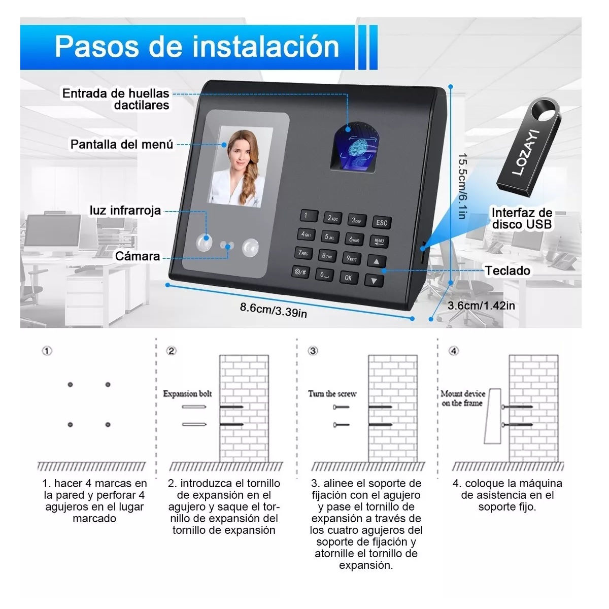 Reloj Checador Biometrico 3 En 1 Con Detección Dactilar Y Facial