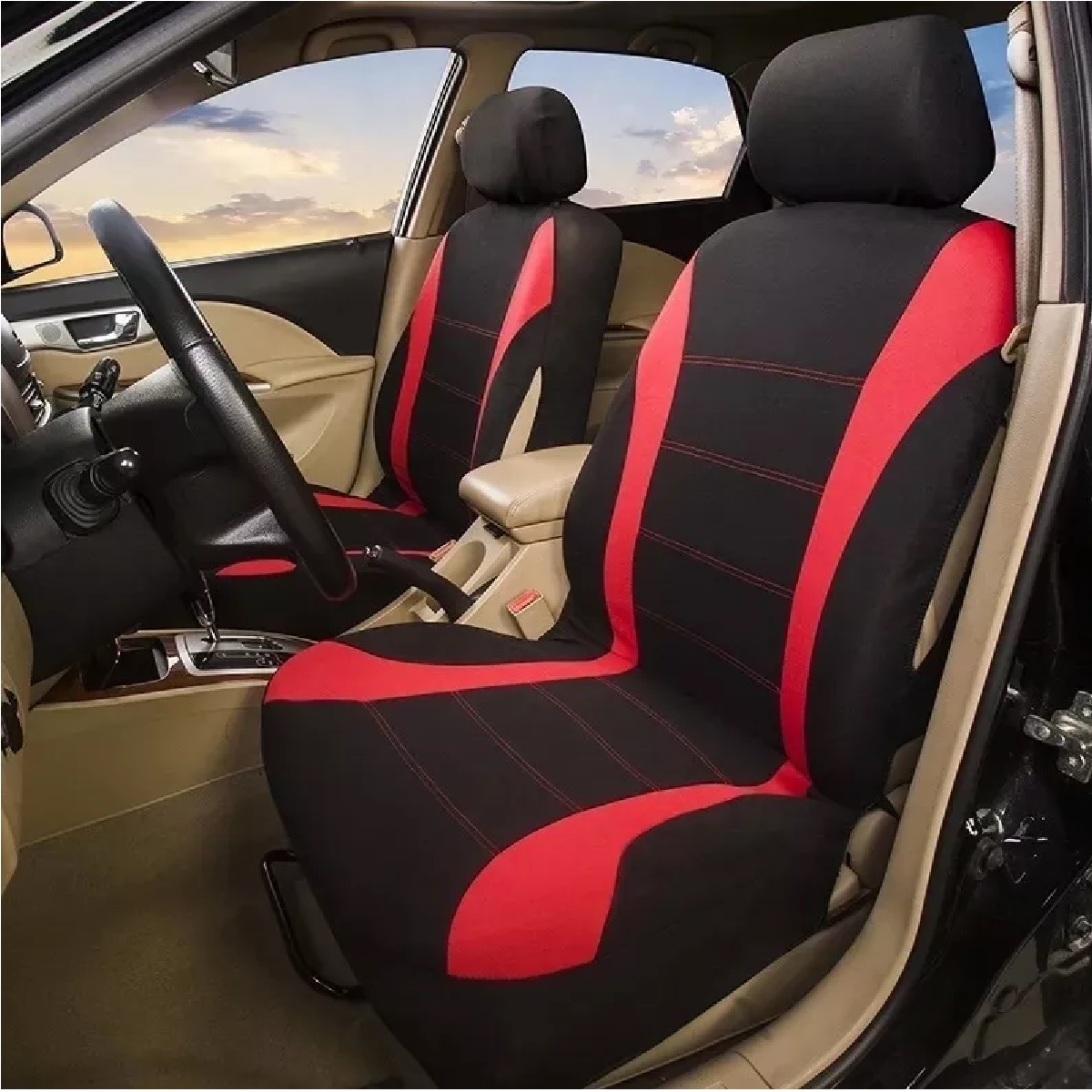 2 Fundas Para Asientos Delanteros De Auto Universal Rojo