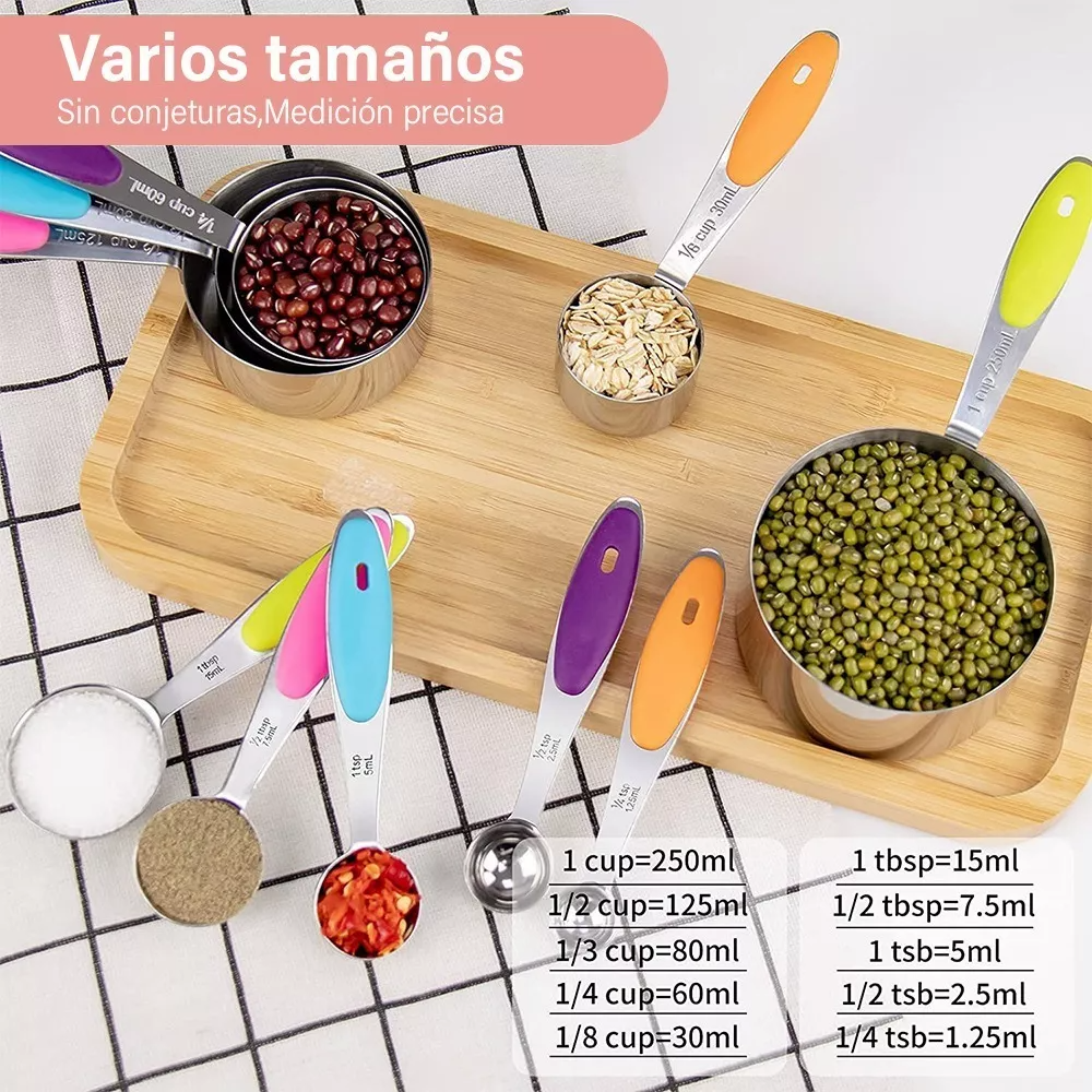 11pcs Juego De Taza Cuchara Y Medidora De Reposteria Cocina Color color acero inoxidable