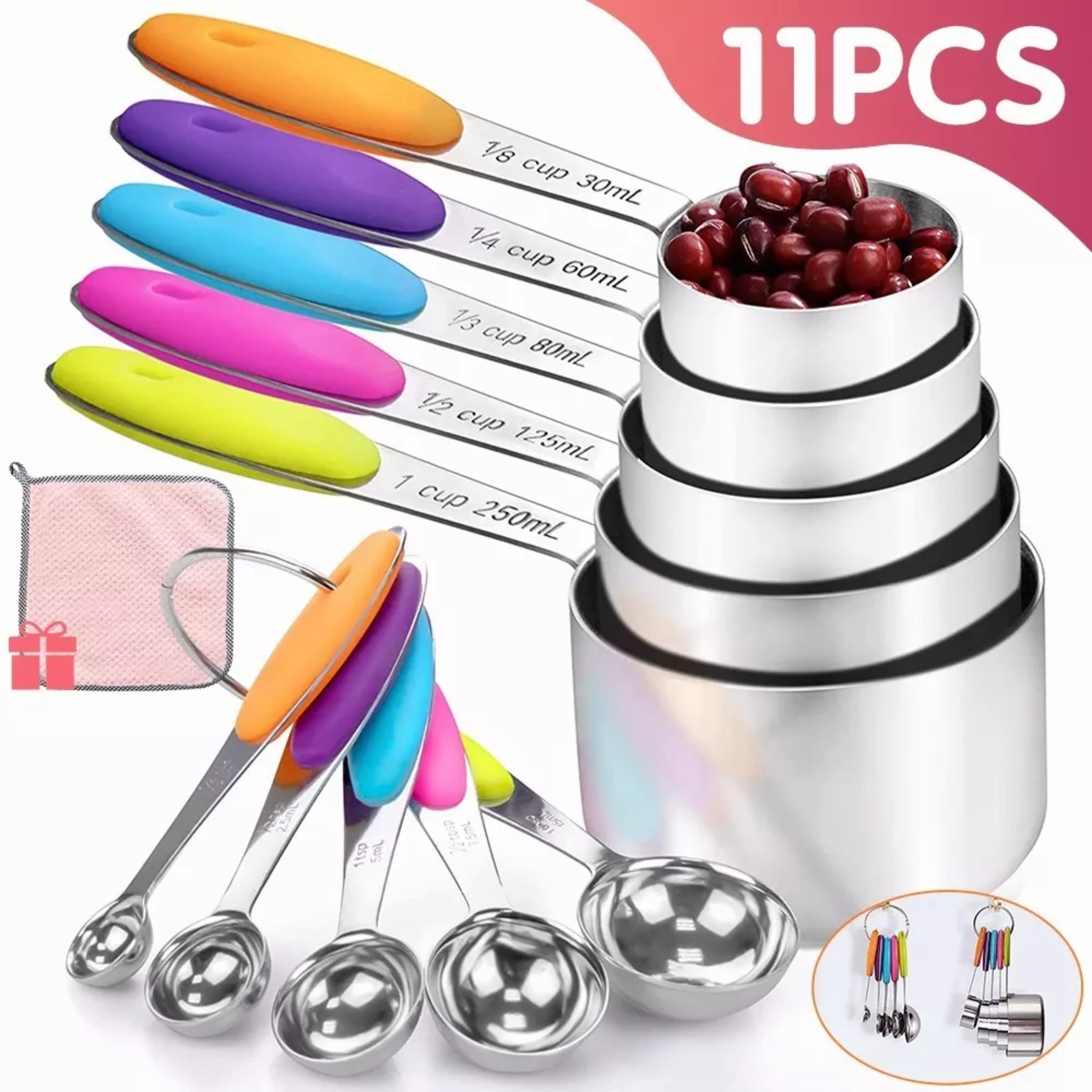 11pcs Juego De Taza Cuchara Y Medidora De Reposteria Cocina Color color acero inoxidable