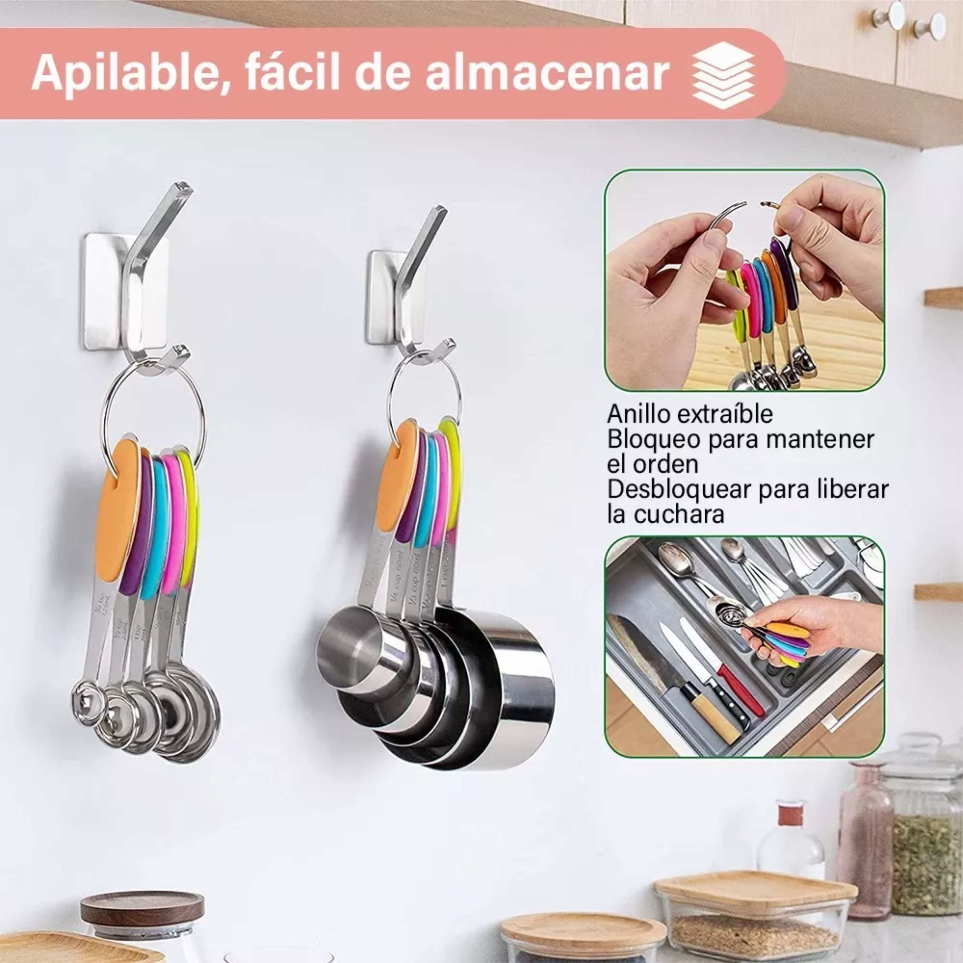 11pcs Juego De Taza Cuchara Y Medidora De Reposteria Cocina Color color acero inoxidable