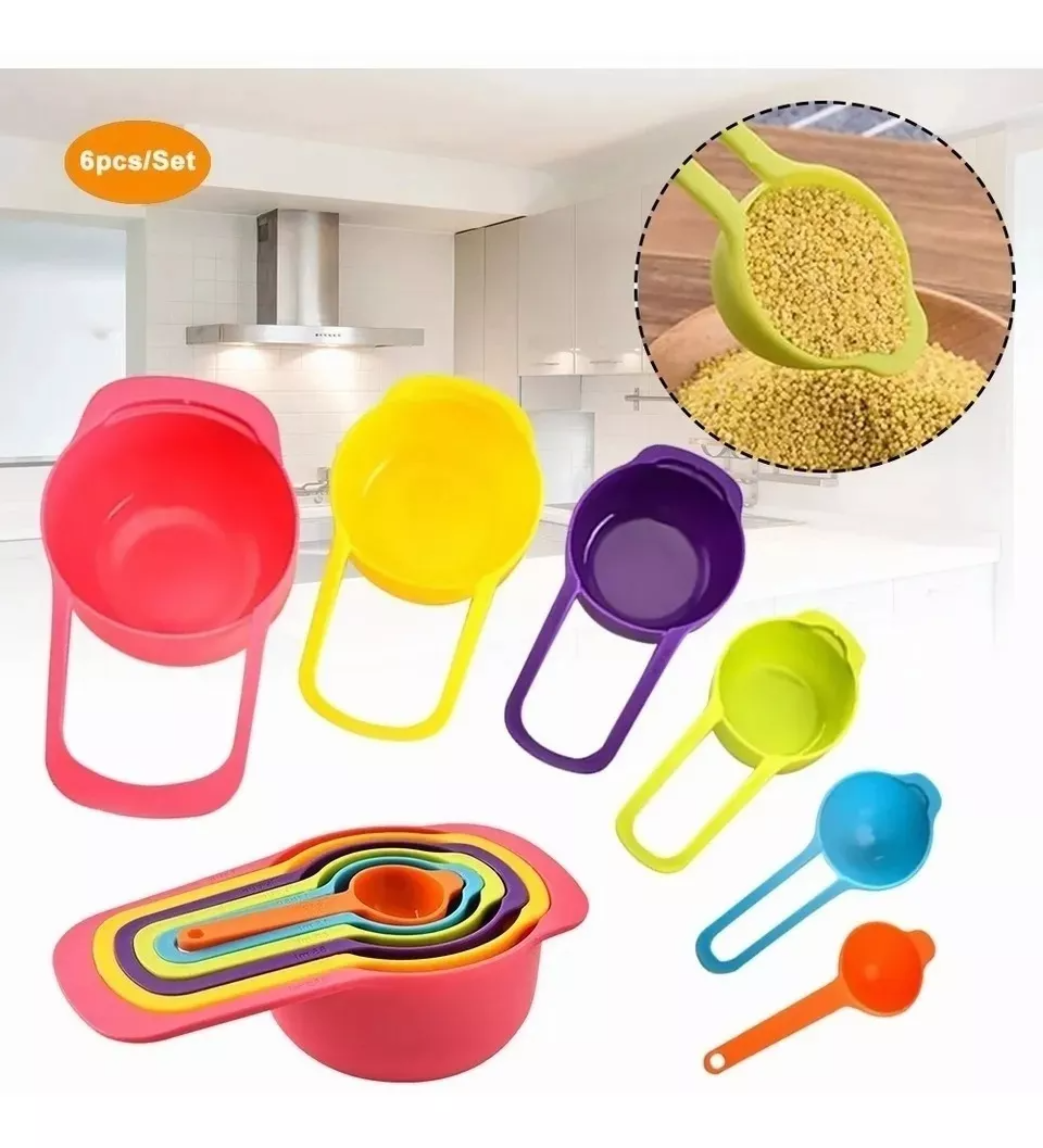 Báscula Electrónica Digital 10kg/1g Y Set De Tazas Medidoras Color color mezclado