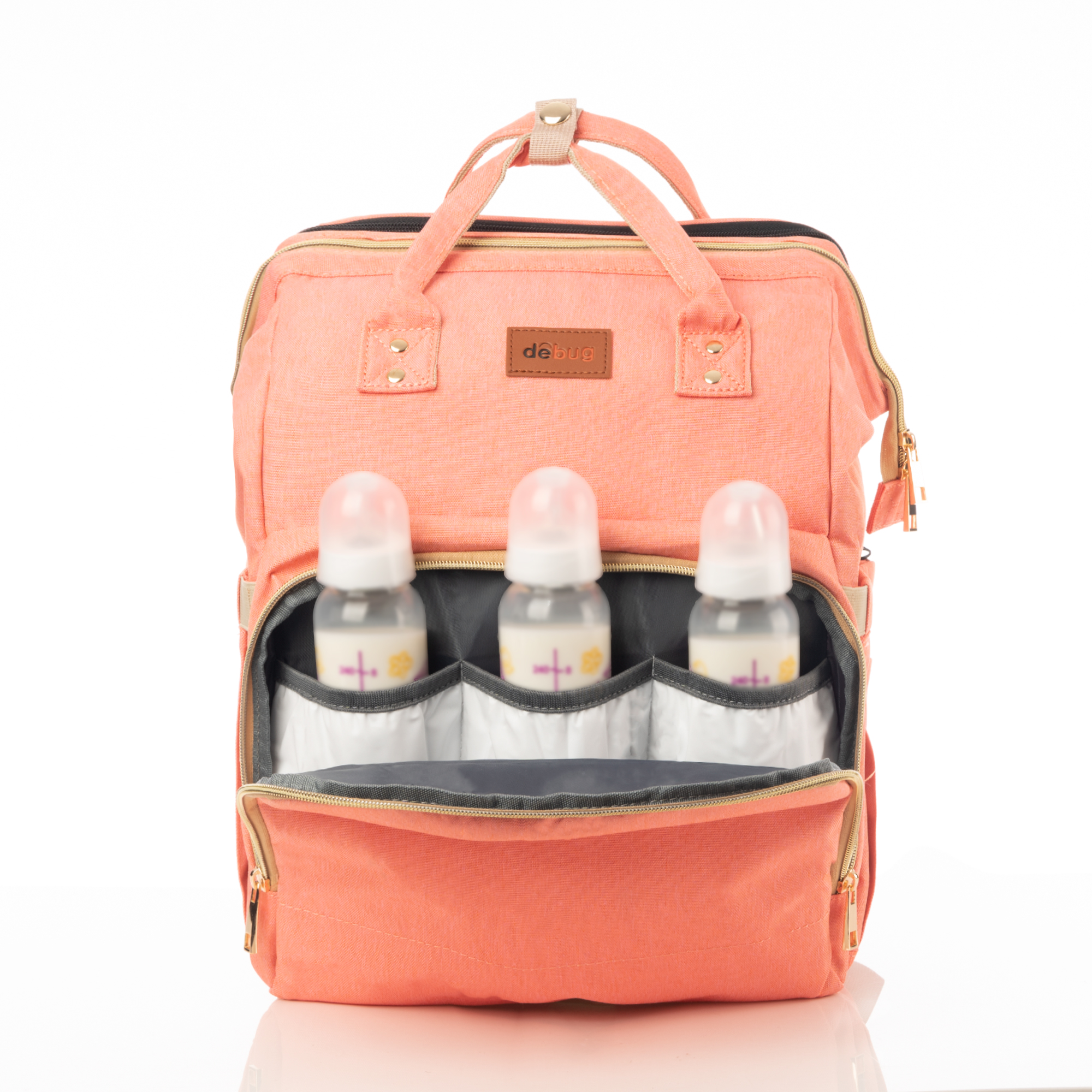 Mochila Pañalera Debug para bebé con cambiador cuna, color Coral