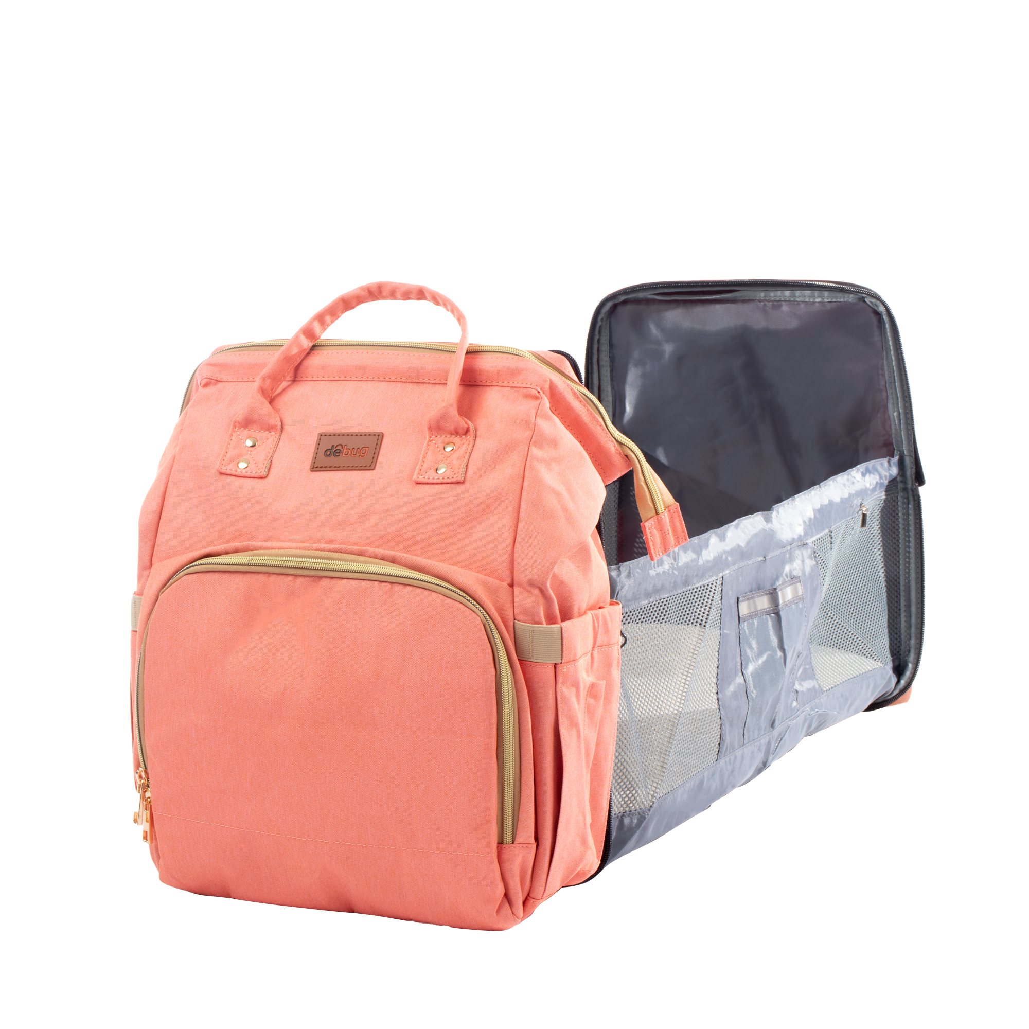 Mochila Pañalera Debug para bebé con cambiador cuna, color Coral