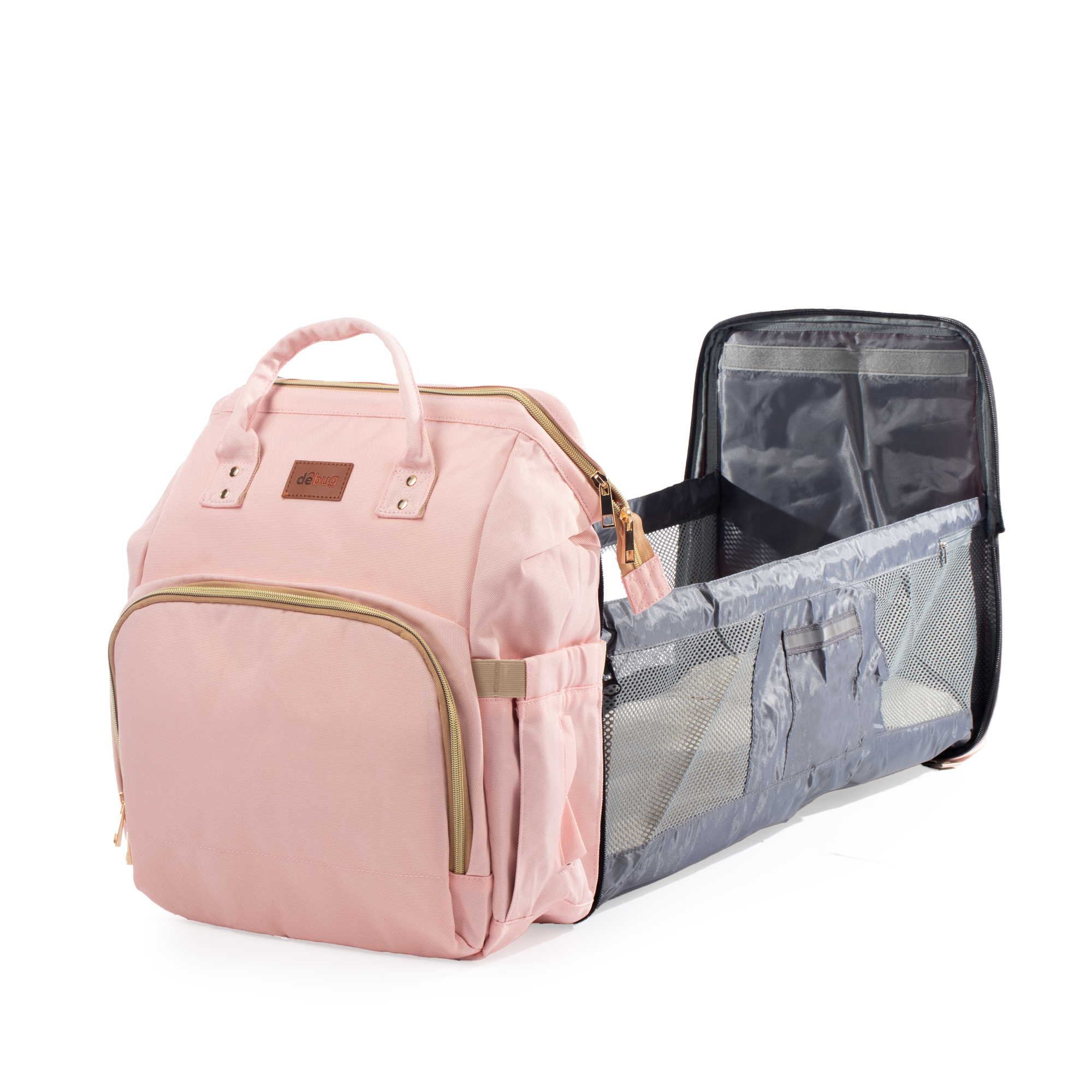 Mochila Pañalera Debug para bebé con cambiador cuna, color Rosa