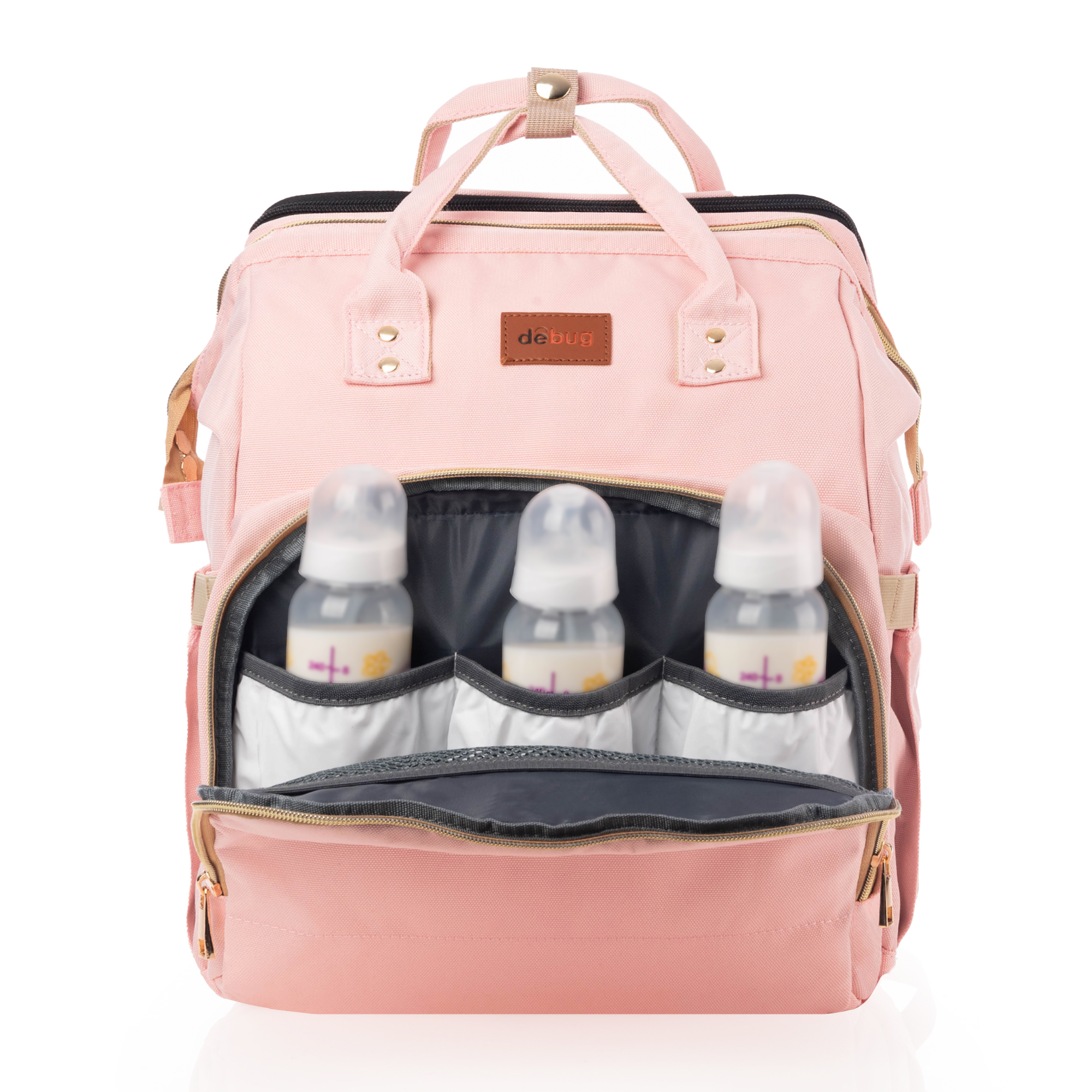 Mochila Pañalera Debug para bebé con cambiador cuna, color Rosa