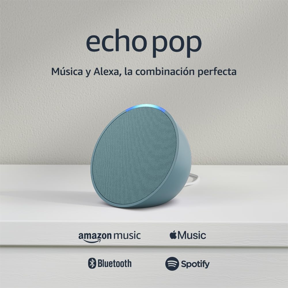 Amazon Echo Pop | Bocina Inteligente Compacta con Sonido Definido y Alexa - Color Verde Azulado