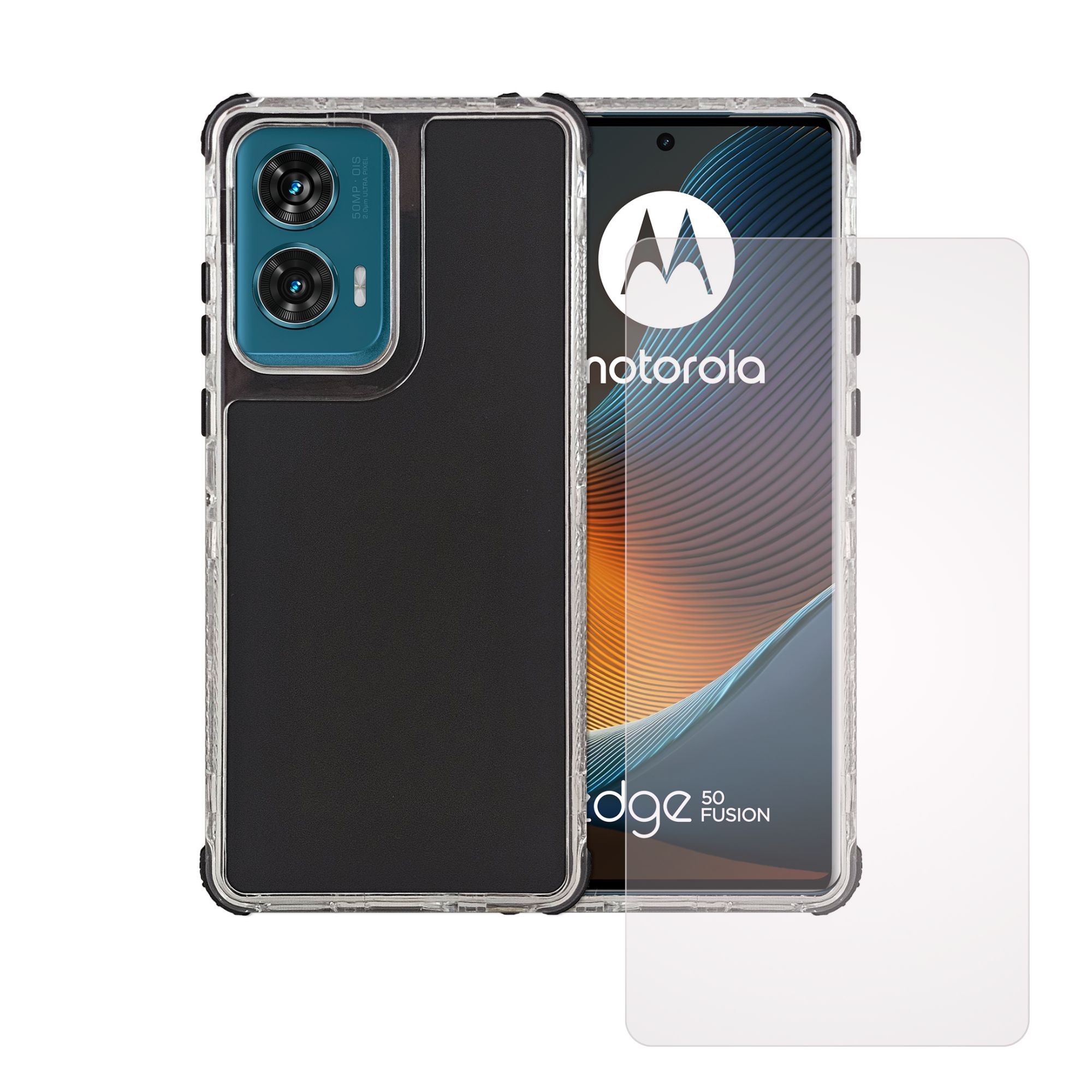 Funda Uso Rudo Rainbow 360 Para Moto Edge 50 Fusion Negro + Mica HD
