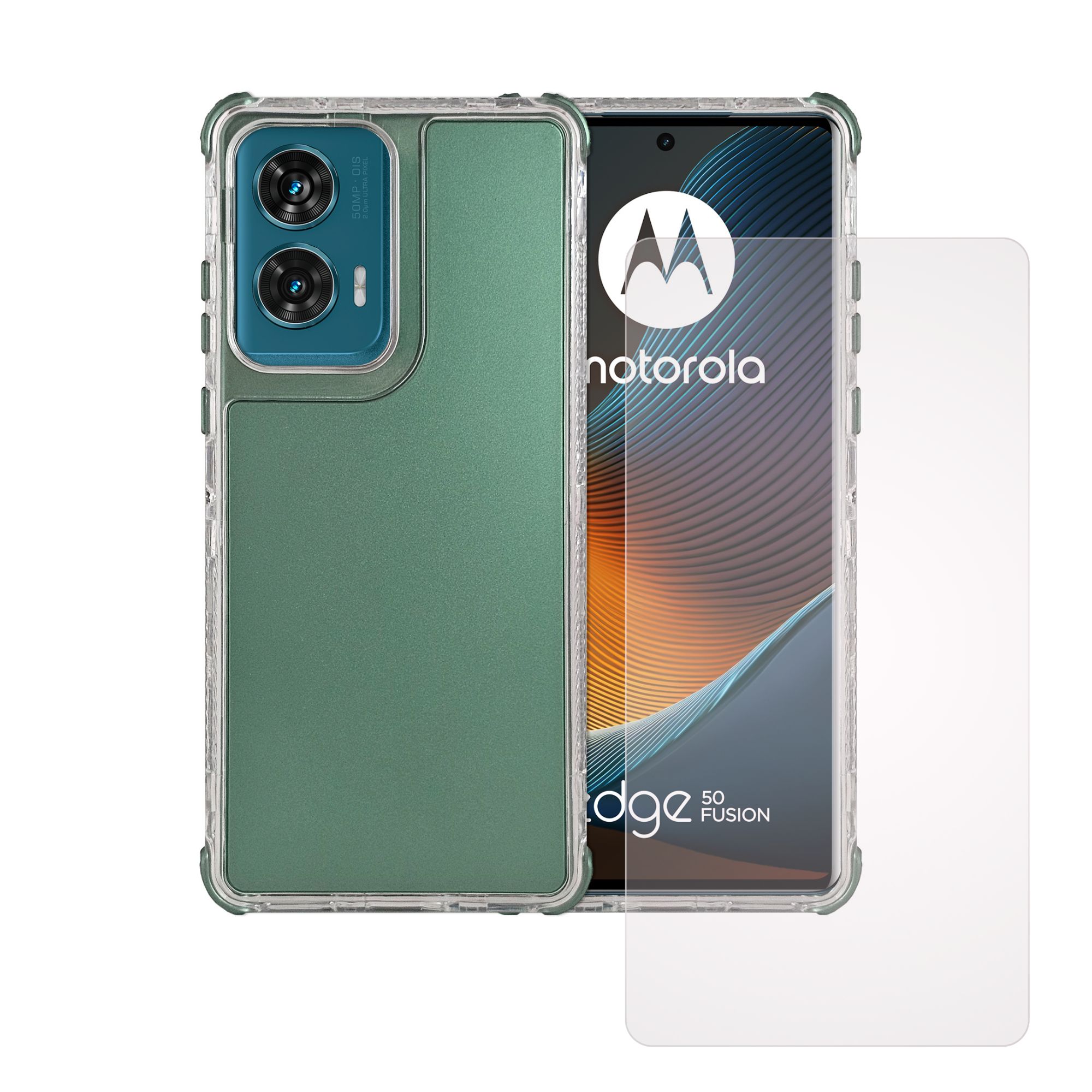 Funda Uso Rudo Rainbow 360 Para Moto Edge 50 Fusion Esmeralda + Mica HD