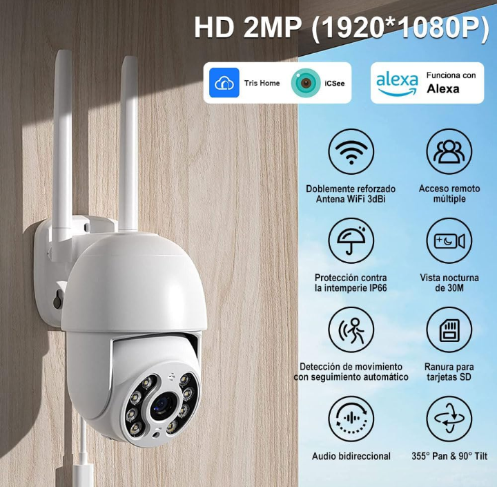2 camaras de seguridad wifi inalámbrico visión nocturna detector de movimiento 