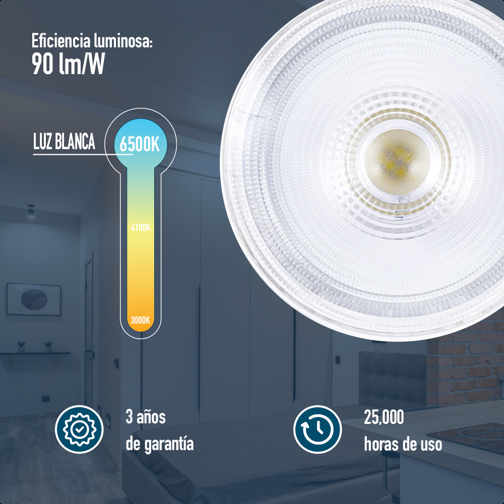 Foco Led ICON Par38 15W Base E26 Long Neck Color De Luz Blanco Frío