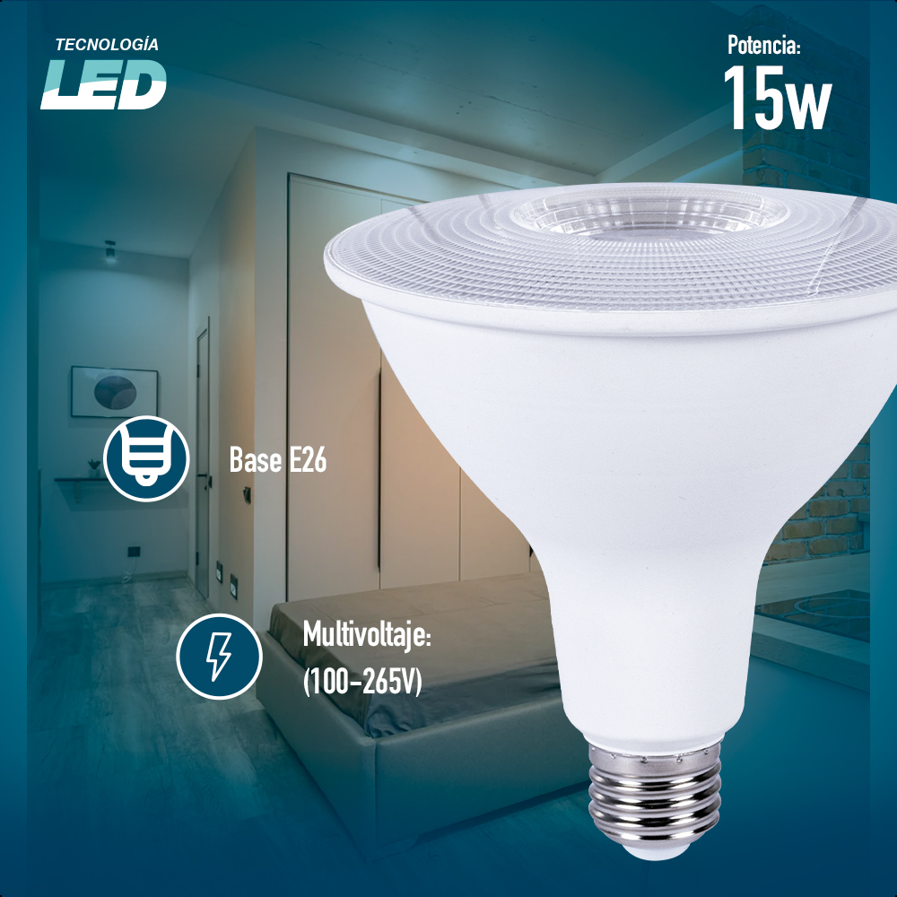 Foco Led ICON Par38 15W Base E26 Long Neck Color De Luz Blanco Frío