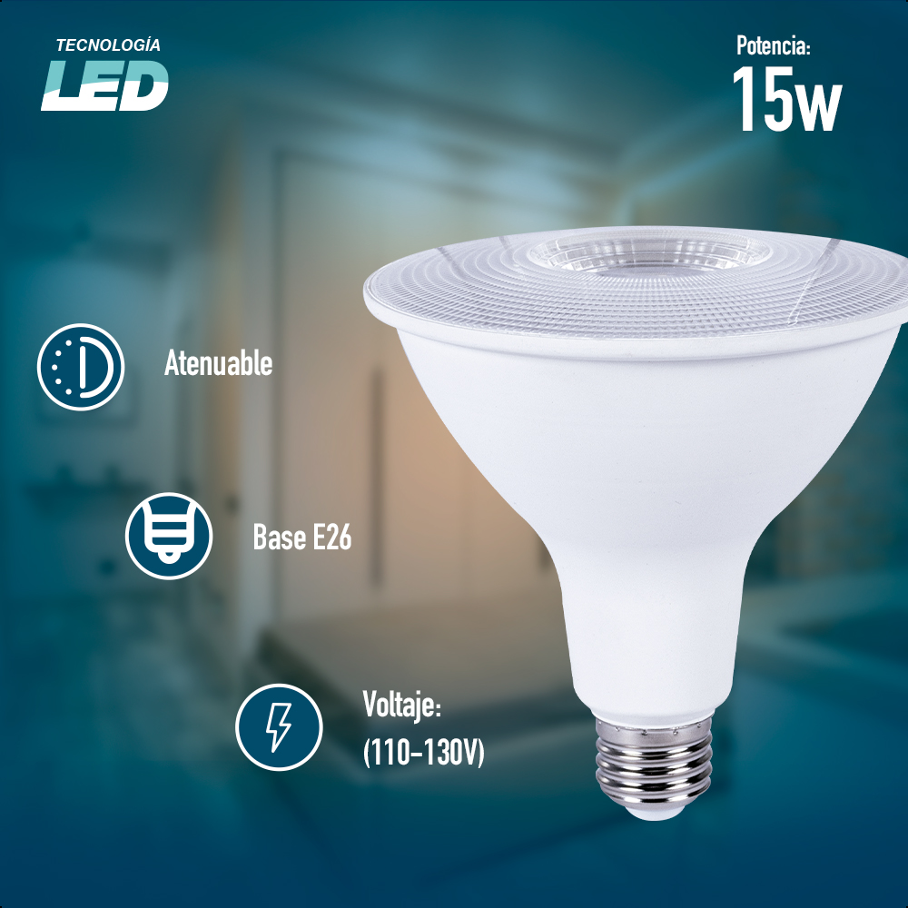 foco ICON Led Par38 Atenuable 15w Base E26 Long Neck Color De La Luz ...