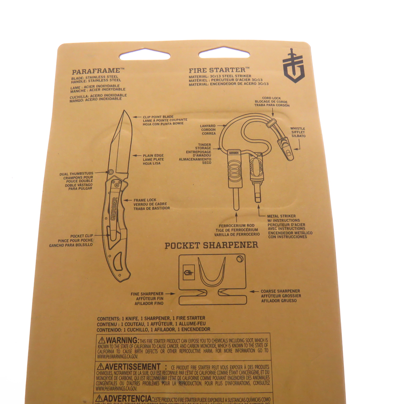 G4134 Gerber Combo Navaja Paraframe Iniciador Y Afilador