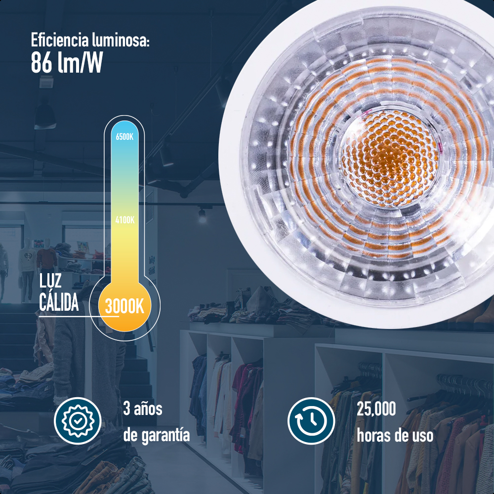 Foco Led Icon Par16 Atenuable 7W Base GU10 Color De La Luz Blanco Cálido