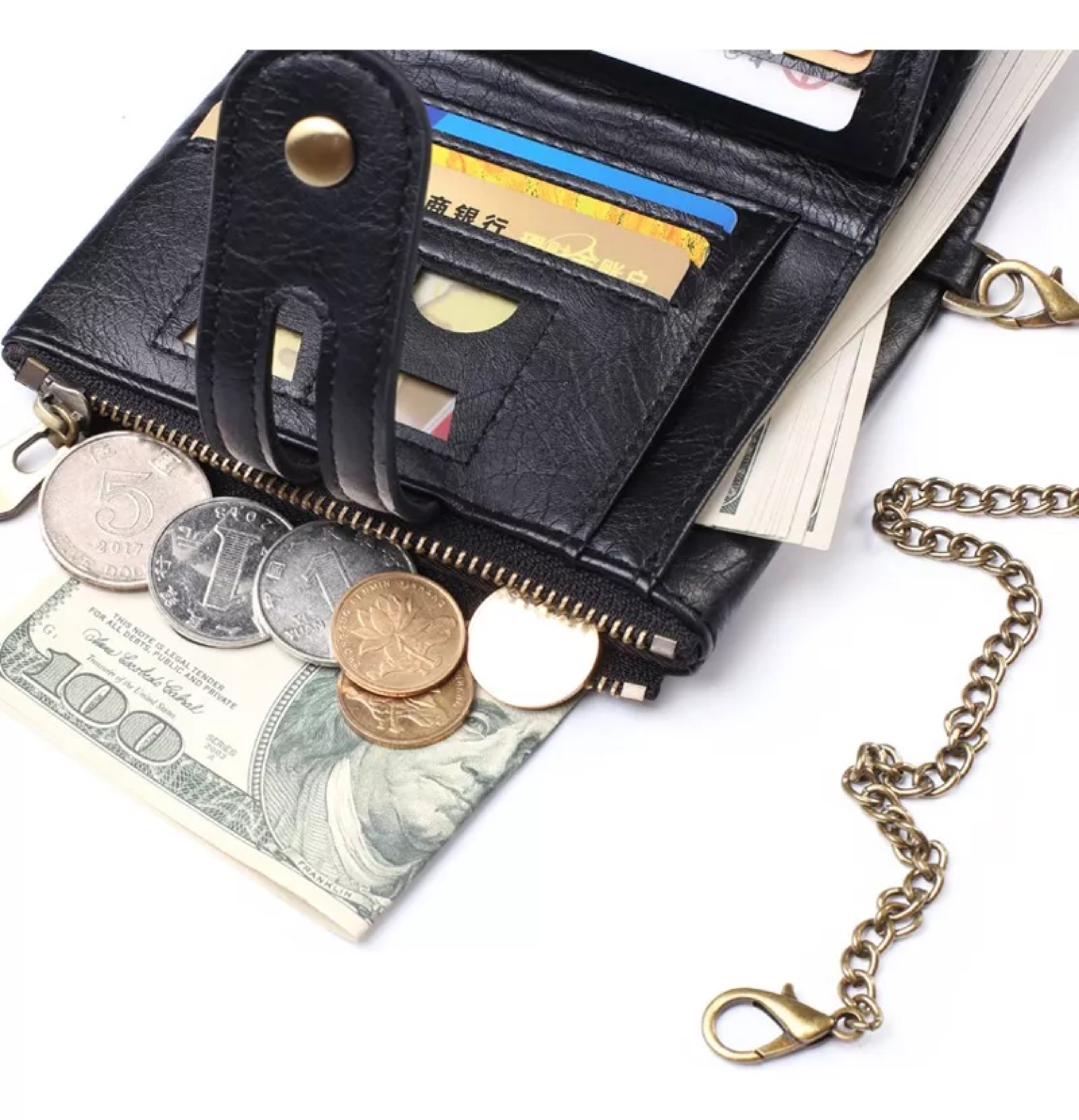 Cartera Cuero Con Cadena Billeteras Vintage Antirrobo Hombre