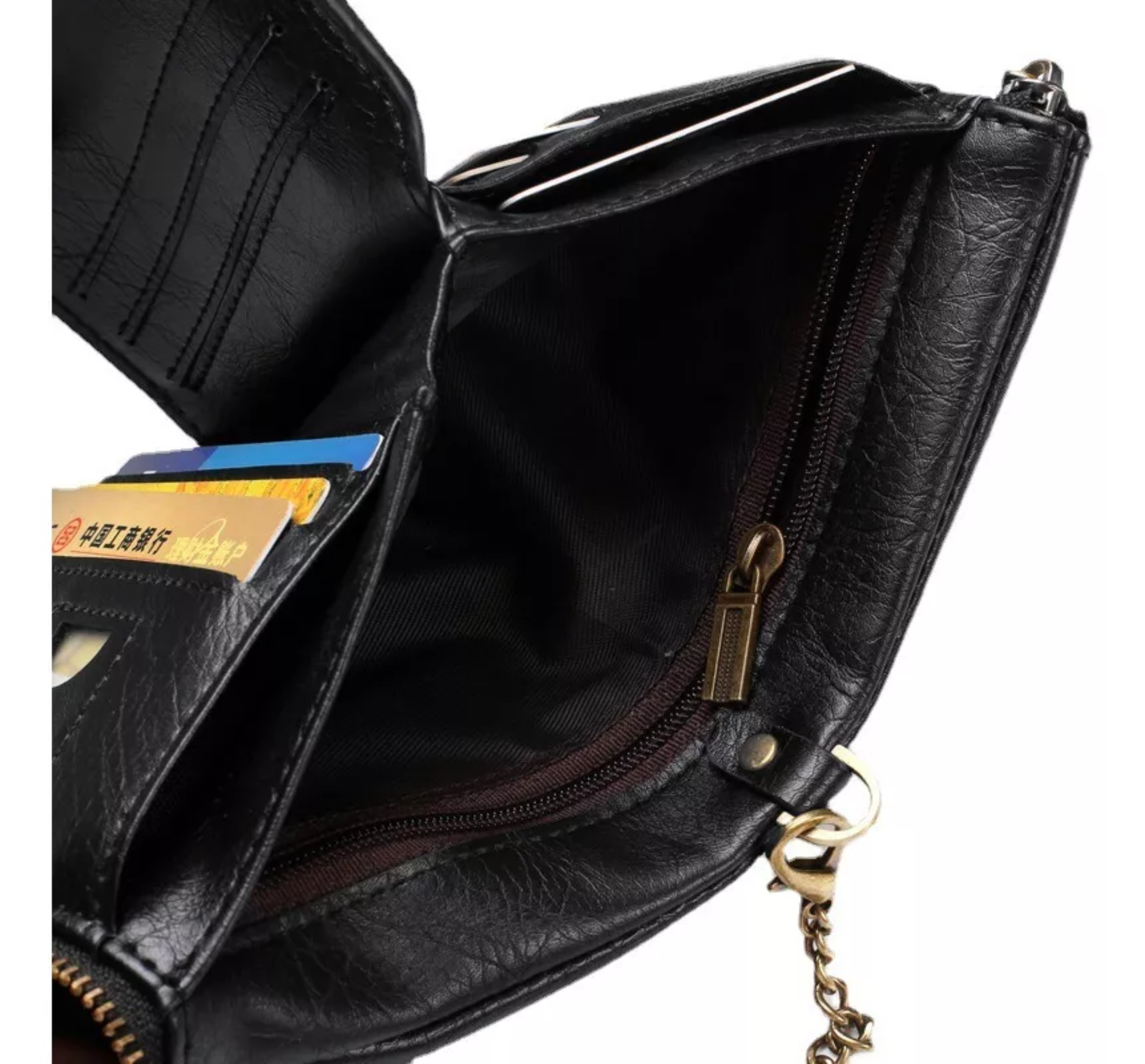 Cartera Cuero Con Cadena Billeteras Vintage Antirrobo Hombre